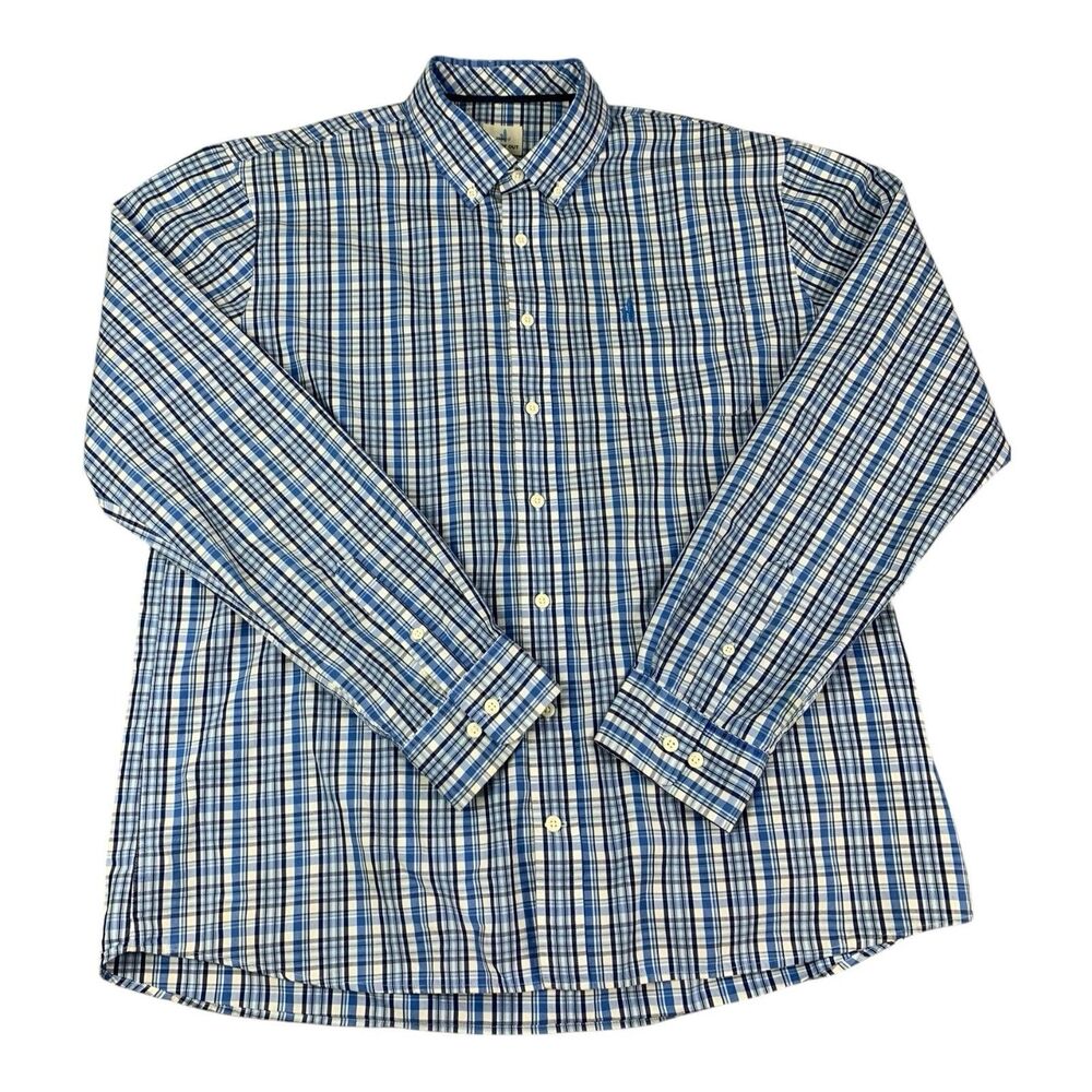 Johnnie-O Hangin Out Long Sleeve Button Down Shirt, Blue Plaid, Men’s Size 2XL